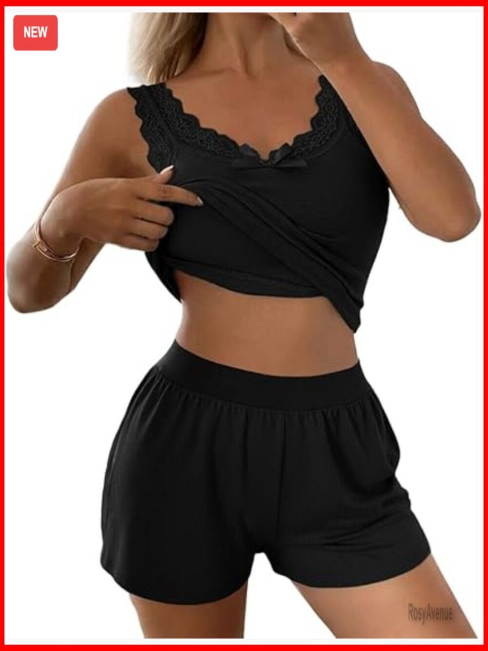 2 Piece Sleeveless Tank and Shorts Pajama Set with Built-In Bra